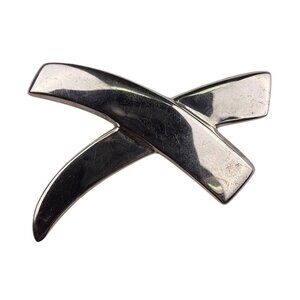 Sterling Silver Mexican Modernist Crossed Ribbon Brooch Pin 925 Marked